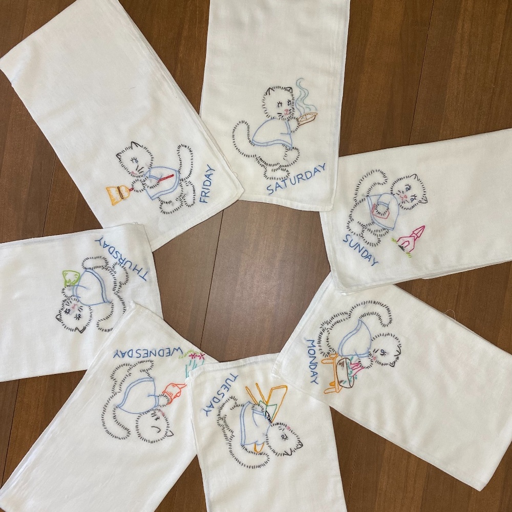 Handmade Vintage Days of the Week Dish Towels